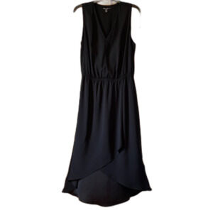 Kenneth Cole NY Black Sleeveless High Low Midi Dress V-Neck Elastic Waist 10 EUC